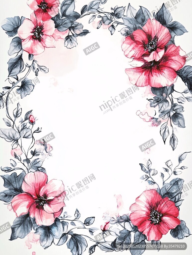 紅色鮮花邊框
