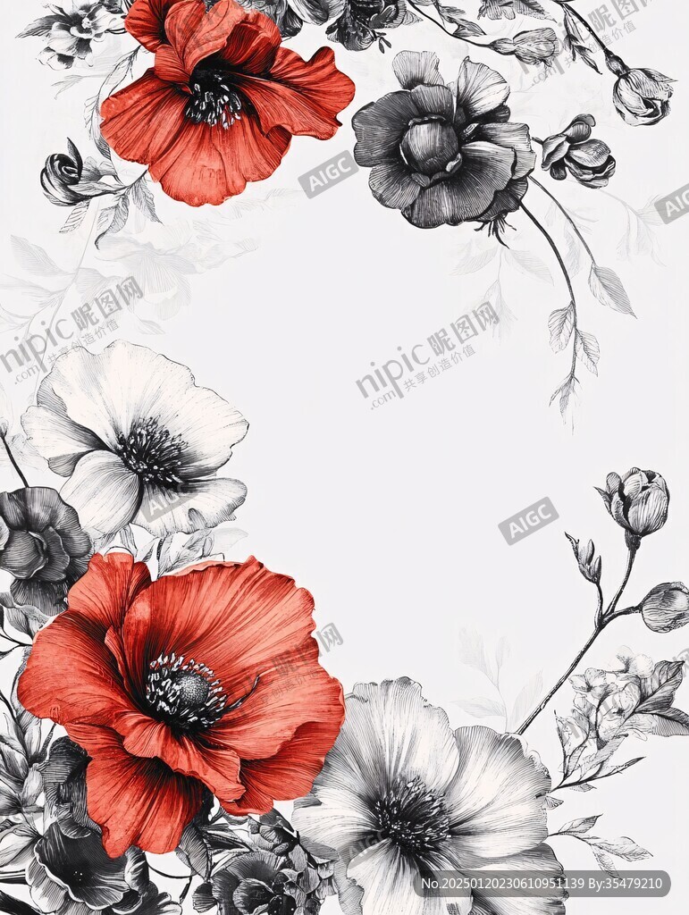 紅色鮮花邊框