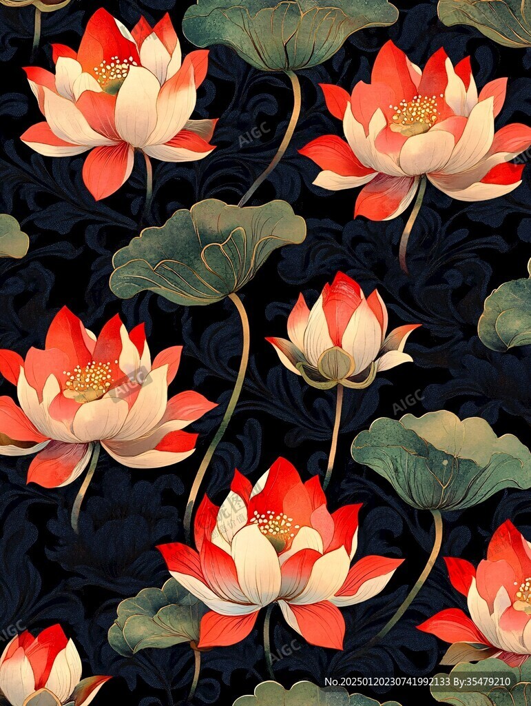 紅蓮花荷花花卉圖案
