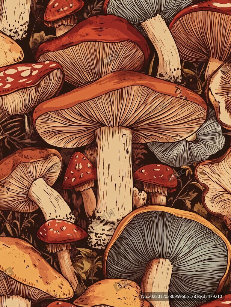 手繪菌菇插畫