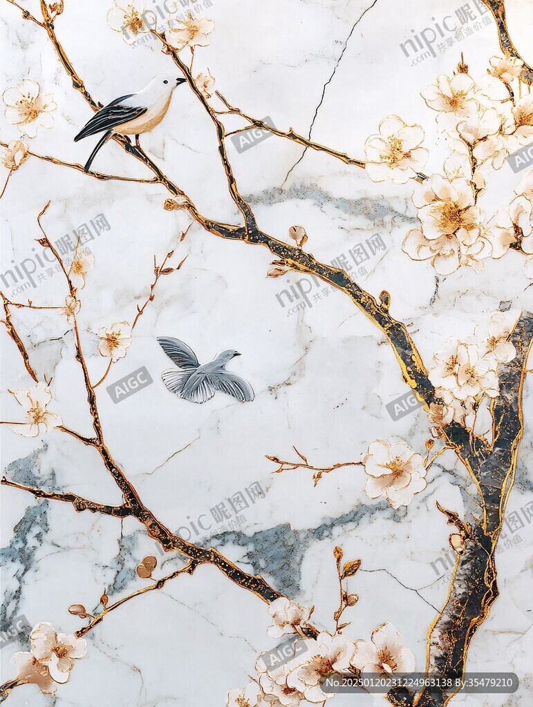 藍(lán)調(diào)花鳥樹枝背景