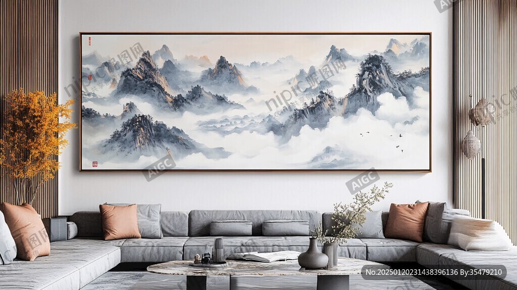 現(xiàn)代客廳巨幅山水畫