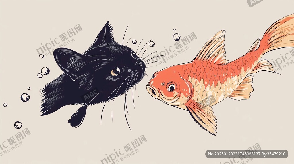貓魚手繪插畫