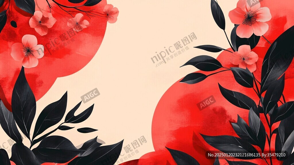 手繪紅色花卉夢(mèng)幻背景
