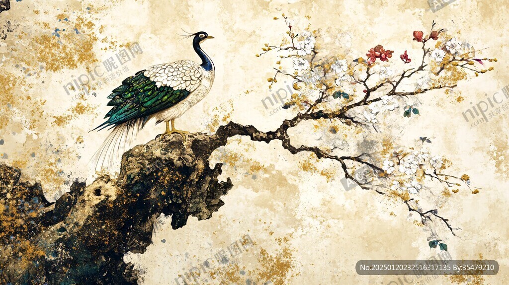古風(fēng)古典花鳥(niǎo)壁畫(huà)