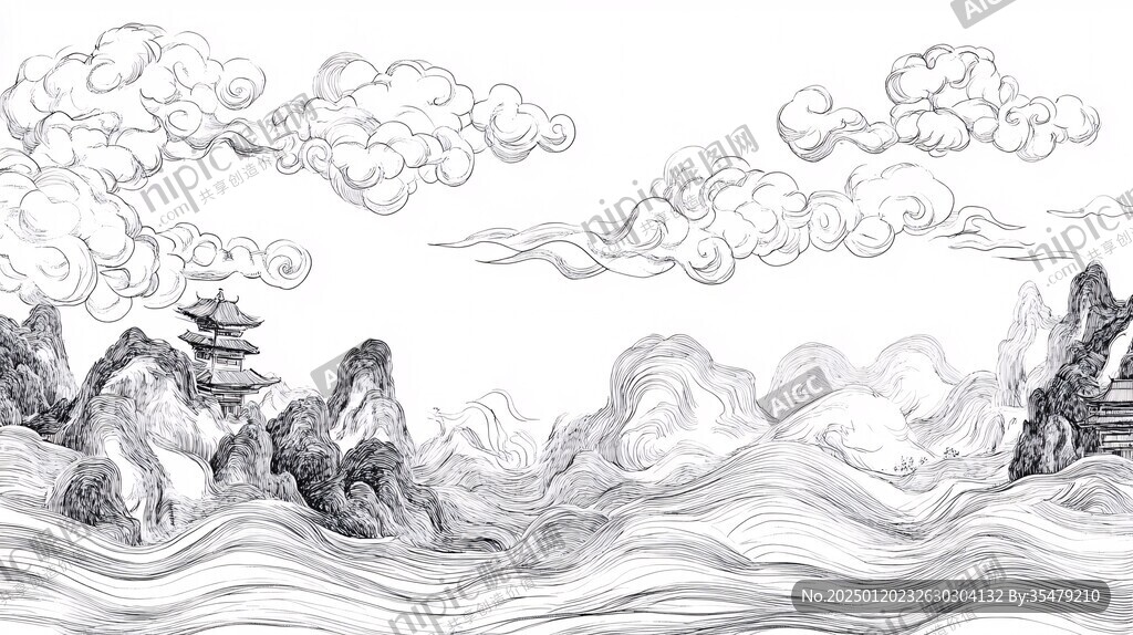 山水線包裝插畫