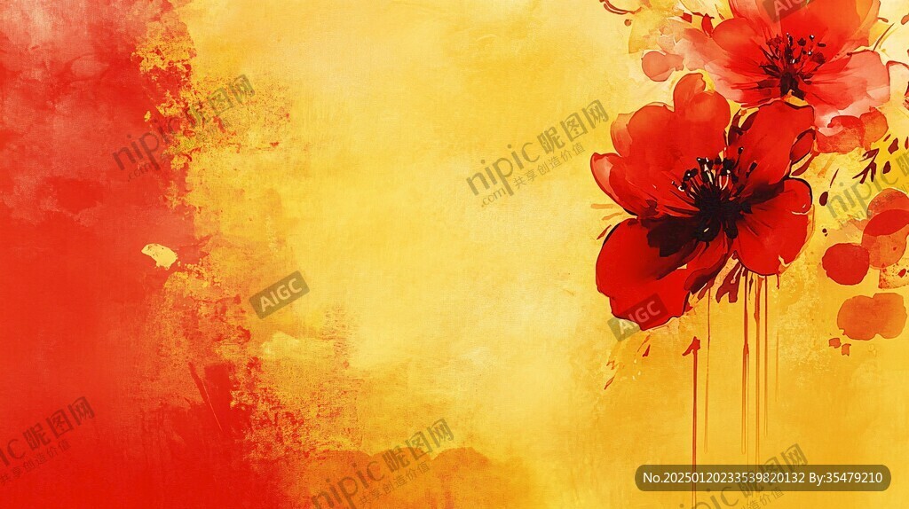 手繪紅色花卉夢幻背景