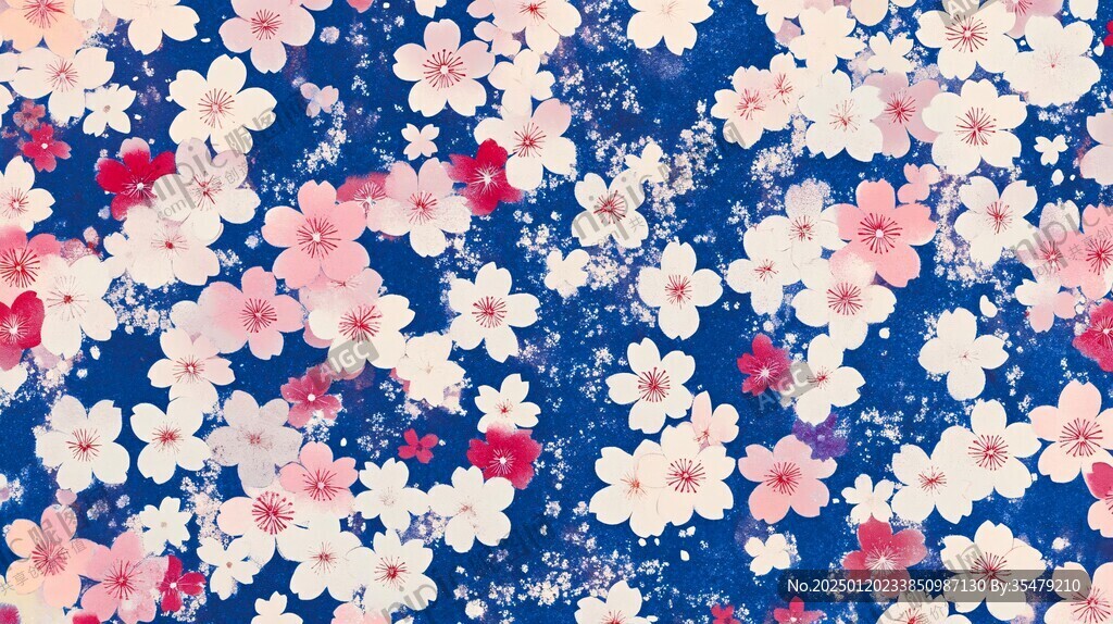 復(fù)古藍底櫻桃花