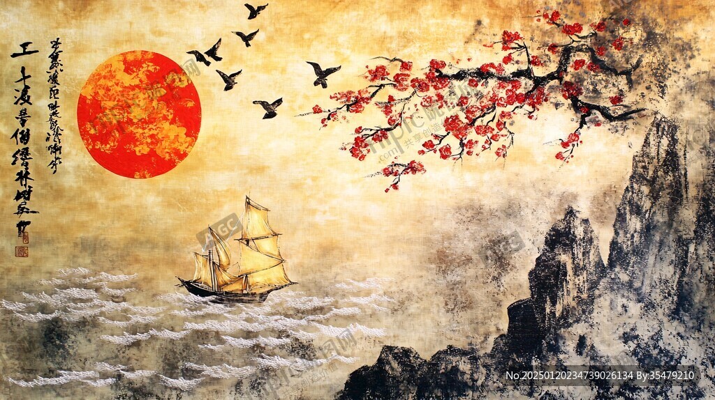 紅日東升水墨畫(huà)