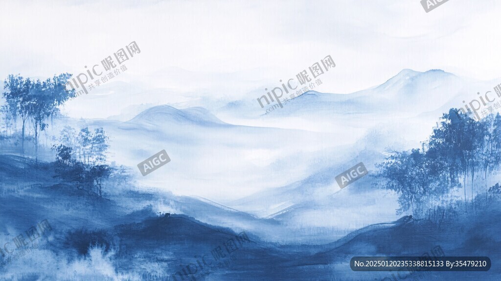藍色調山水畫