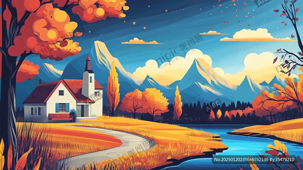 秋天風景插畫