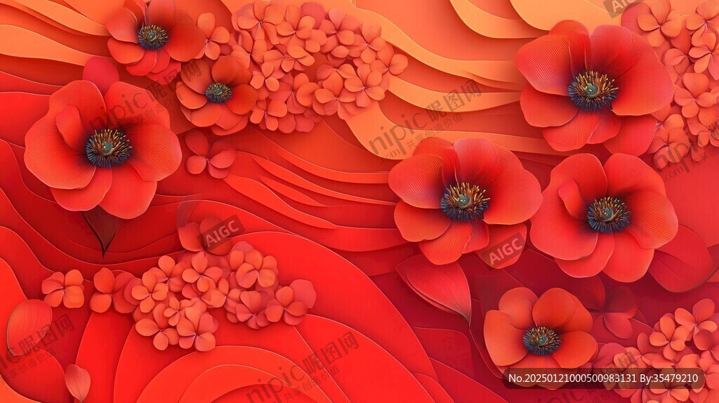 簡紅大氣花朵