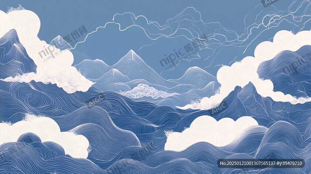 高端山水線包裝插畫