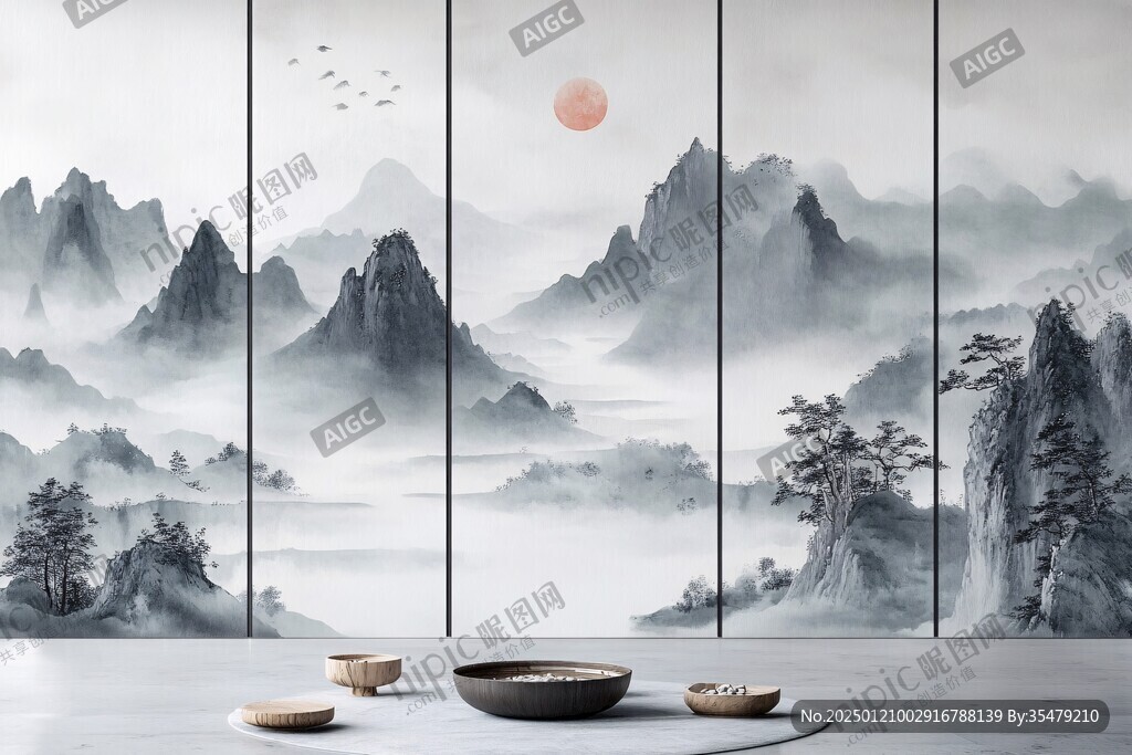 現代輕奢山水背景墻