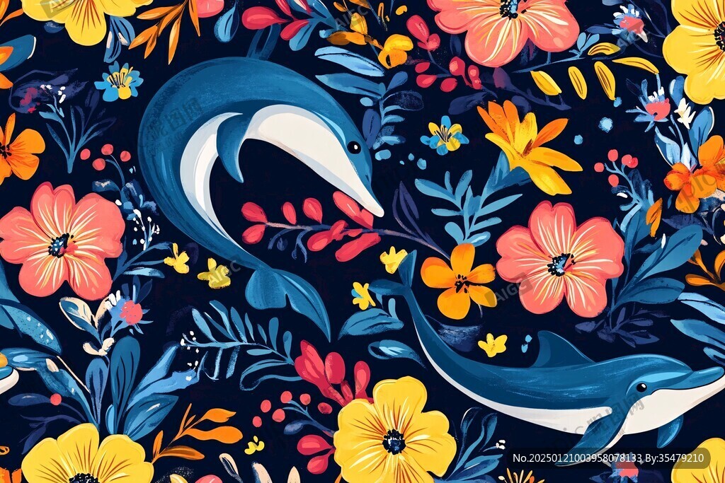 鯨魚海豚插畫