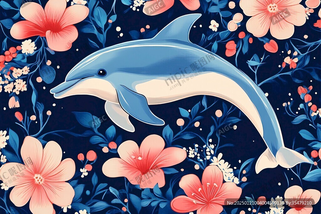 手繪鯨魚海豚