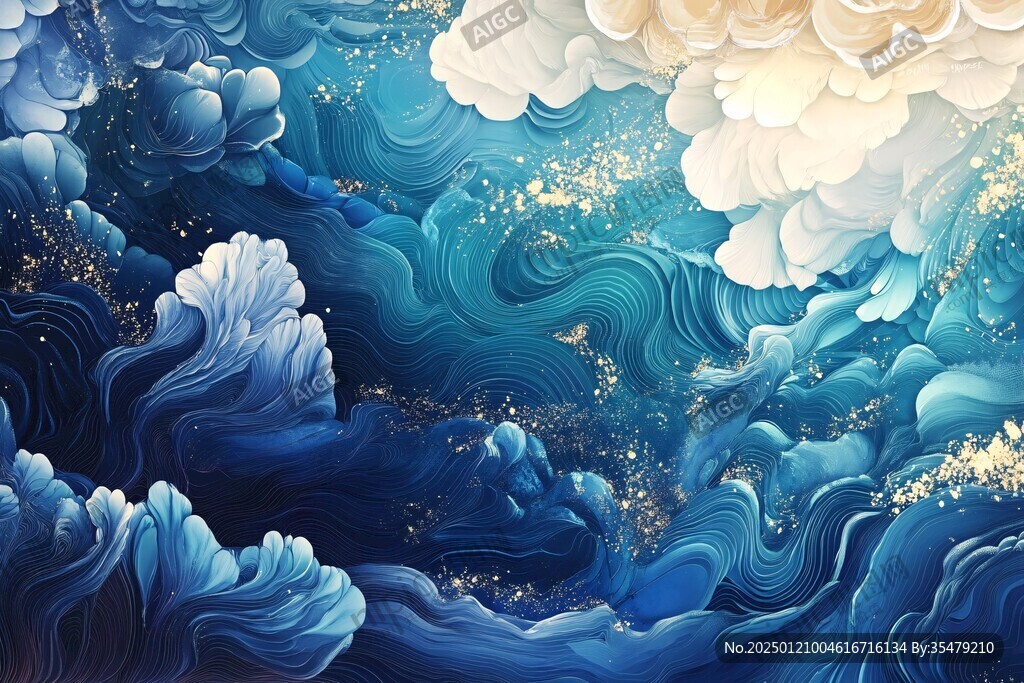 古風海浪包裝插畫