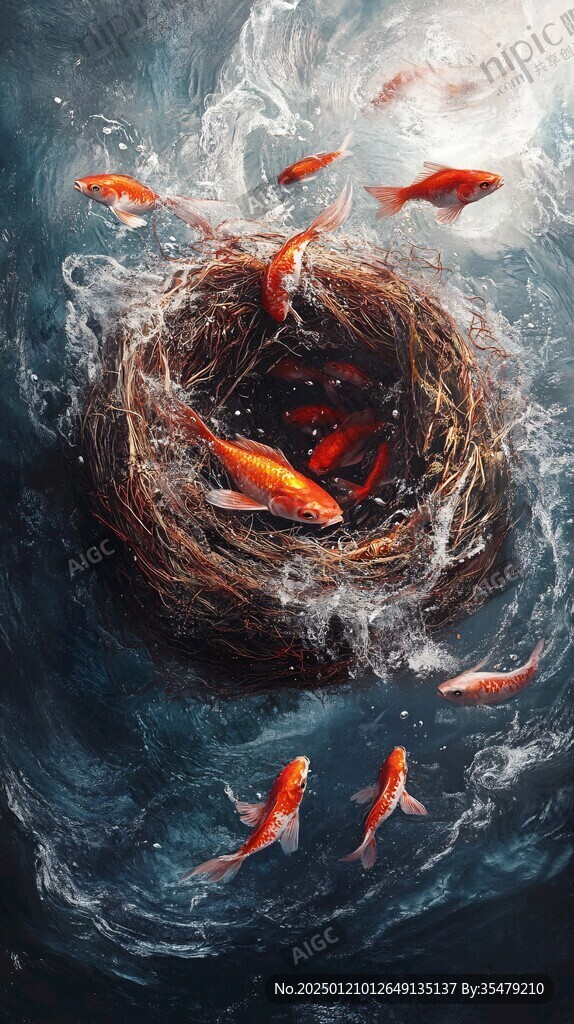 禪意招財鯉魚插畫