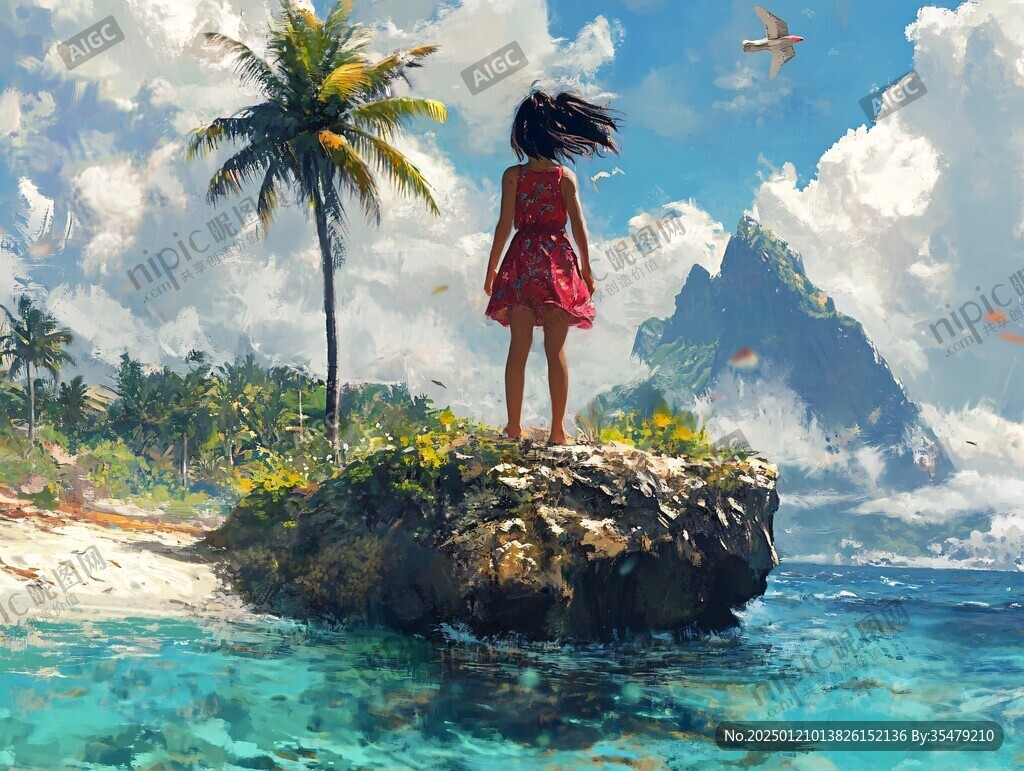 海邊少女插畫(huà)