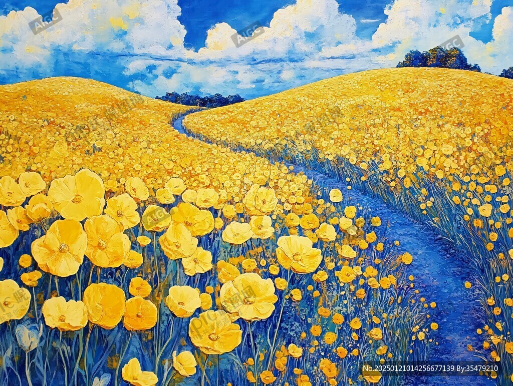 小黃花油畫