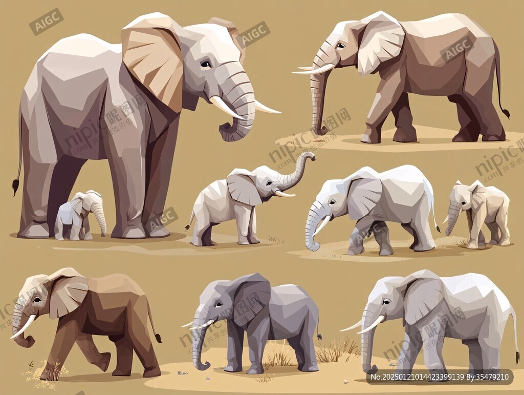 非洲野生動物小象插畫