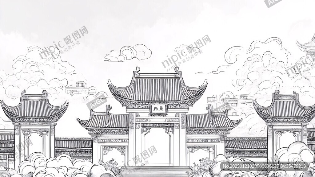 梅溪牌坊插畫