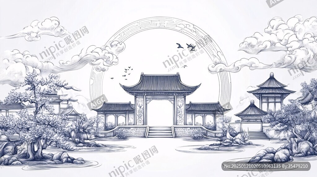 梅溪牌坊插畫