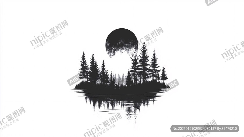水面倒影月圓之夜