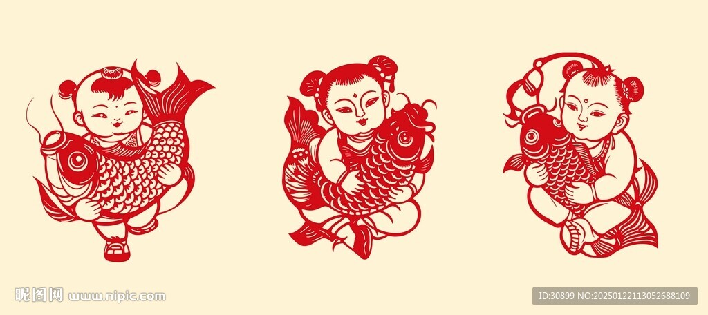 國風剪紙風福娃錦鯉免摳