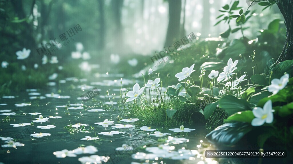唯美白花背景河岸小花