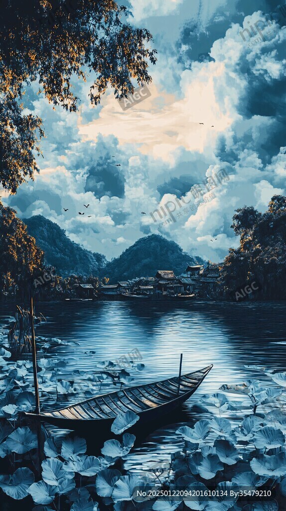 壁紙河流湖水倒影樹舟