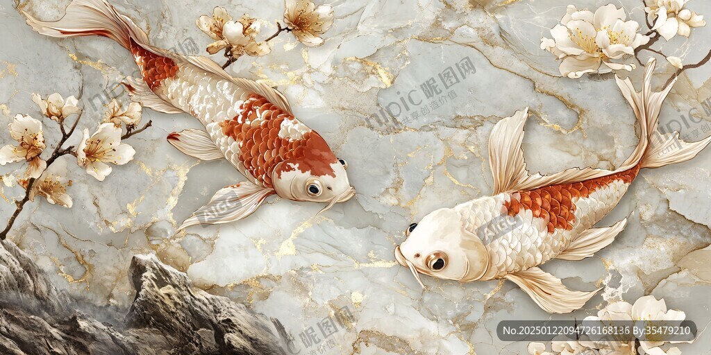 現(xiàn)代鯉魚壁畫