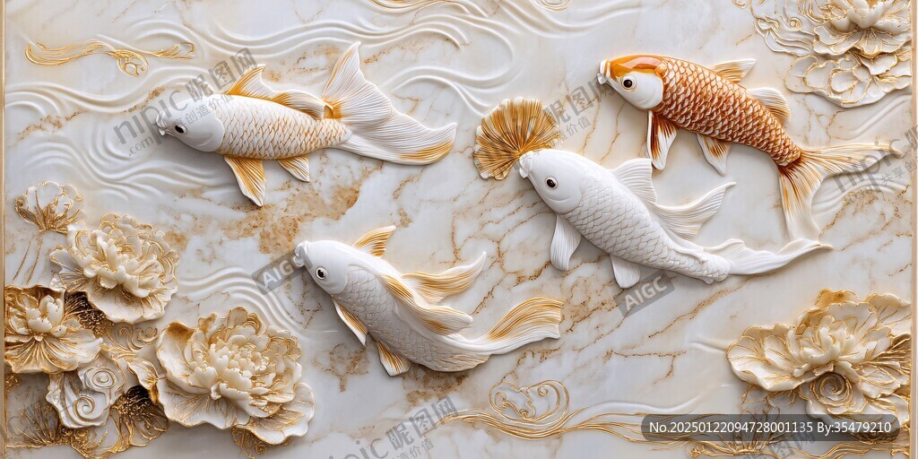 3d浮雕金魚鯉魚