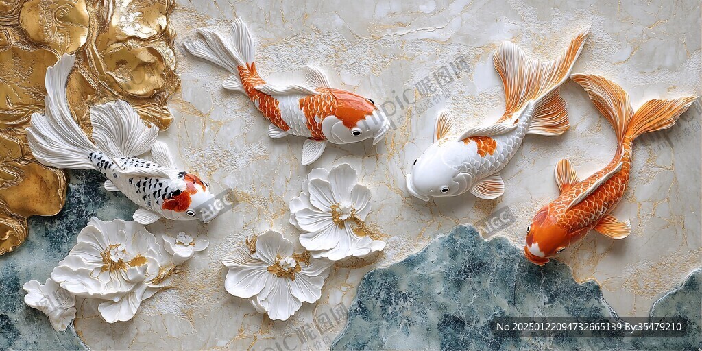 3d浮雕金魚鯉魚