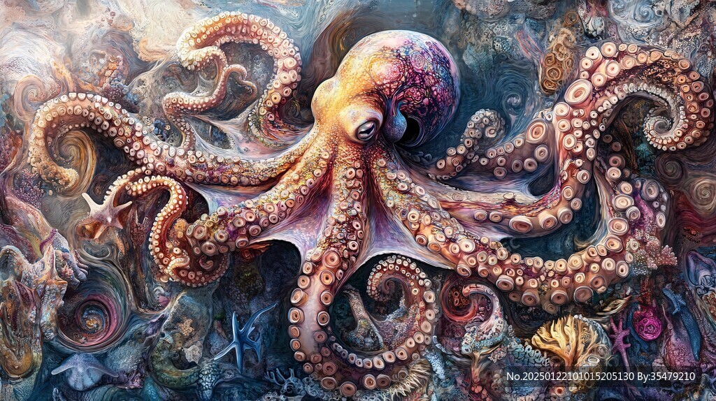 3d章魚地板畫