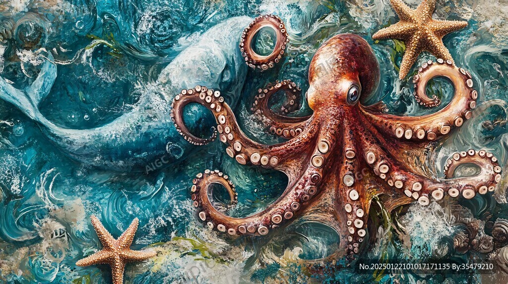 3d章魚地板畫
