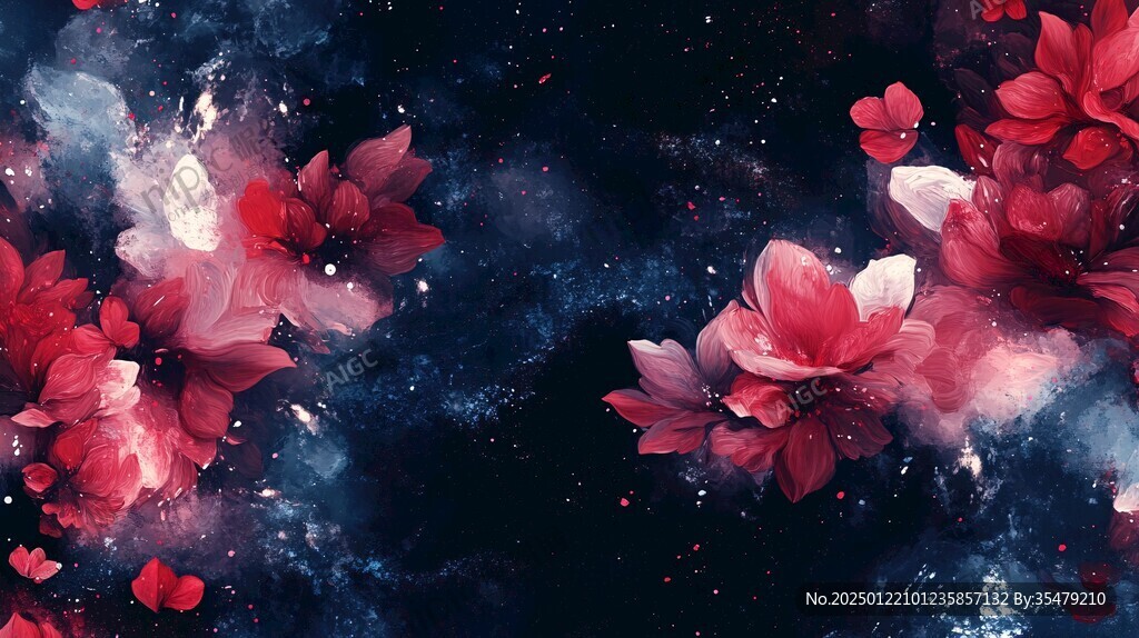 手繪紅色花卉夢(mèng)幻背景