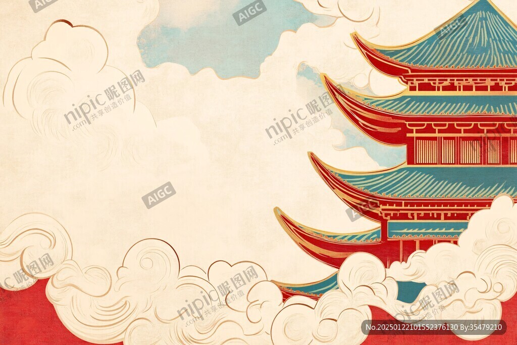古建插畫背景