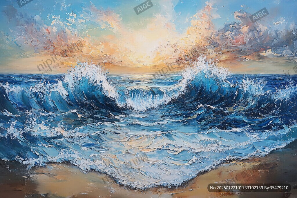 海浪油畫