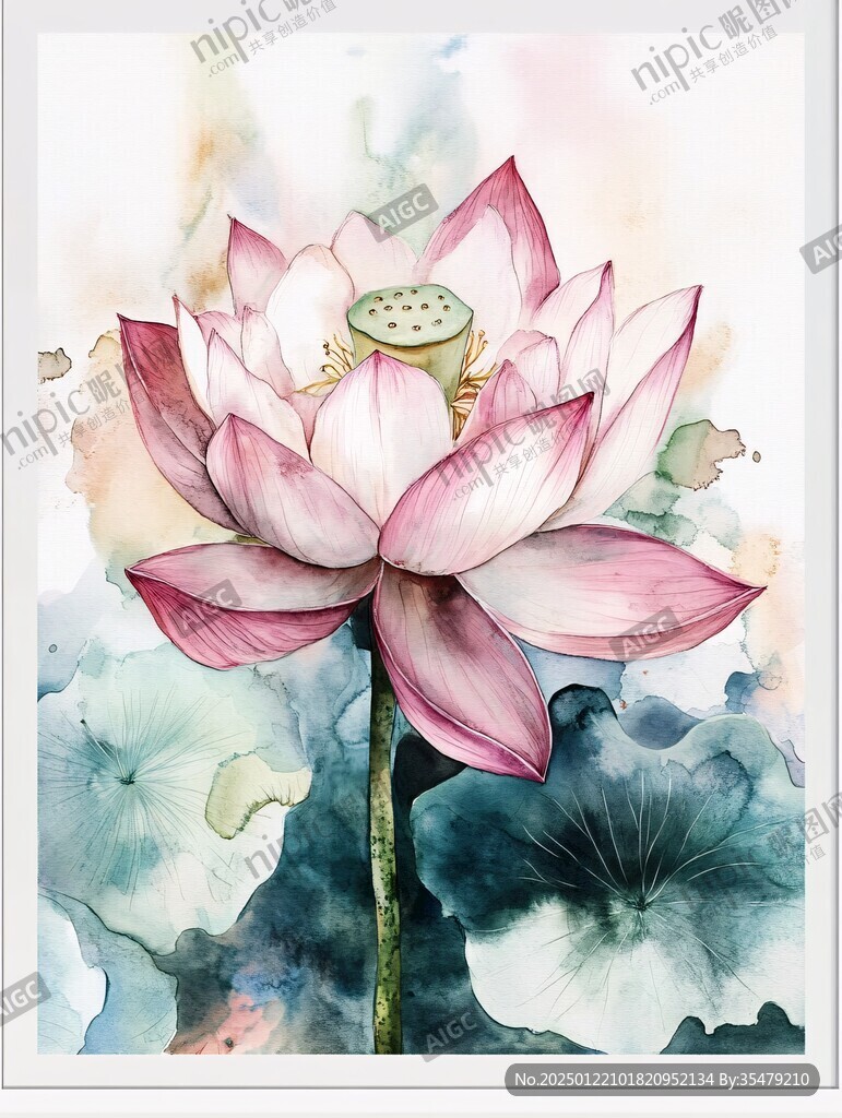 水彩蓮花荷花掛畫壁畫