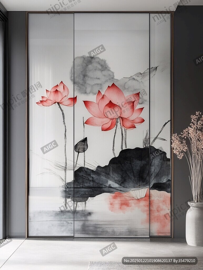 推拉門(mén)荷花