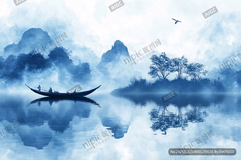 一葉孤舟意境畫