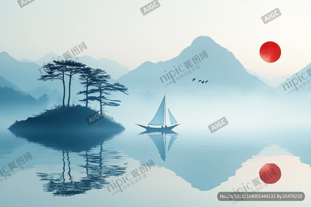 中式山水日出
