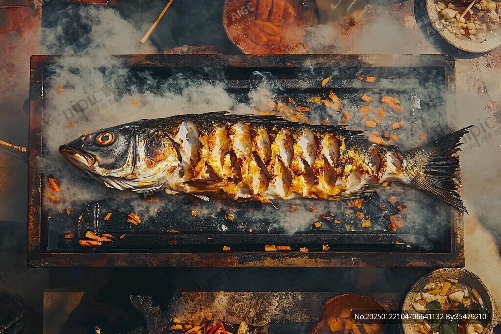 熱氣騰騰的烤魚(yú)