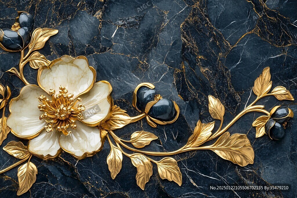 牡丹花線描金輕奢