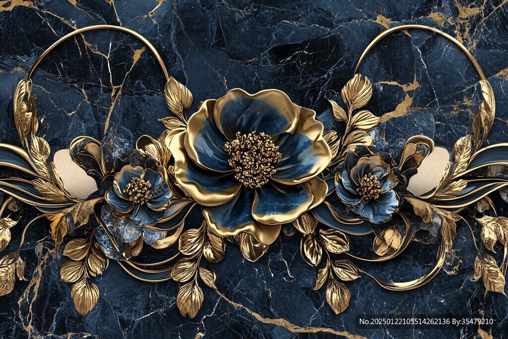 牡丹花線描金輕奢