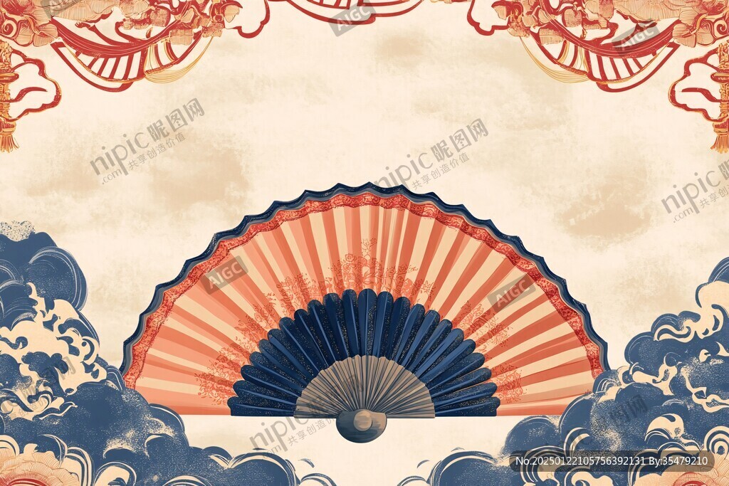 折扇海浪插畫