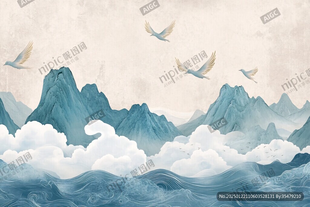 仙鶴海浪背景