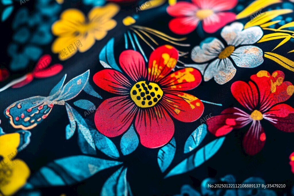 傳統(tǒng)印花設(shè)計(jì)黑底花朵