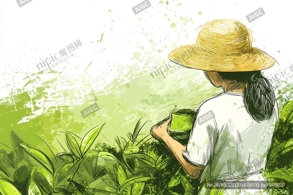 采茶插畫女孩